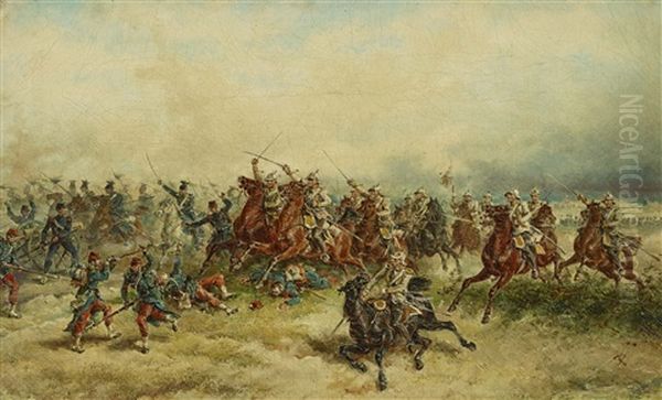 Battle Of Mars La Tour / Attack At Night Oil Painting by Franz Adam