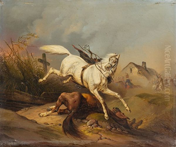 Schlachtenszene Mit Fliehendem Schimmel Oil Painting by Franz Adam