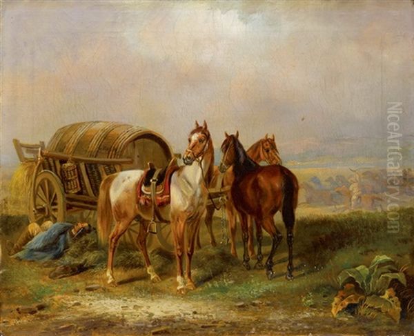 Rast In Der Puszta Oil Painting by Franz Adam