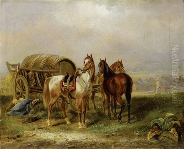 Rast In Der Puszta Oil Painting by Franz Adam