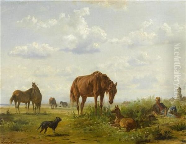 Pferde Auf Der Weide Oil Painting by Franz Adam