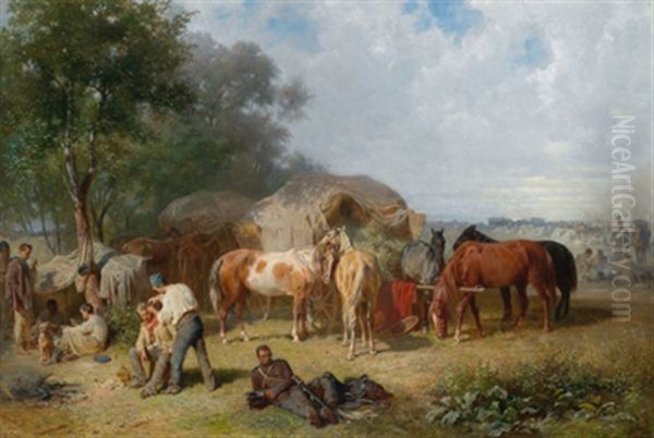 Reiterlager Oil Painting by Franz Adam