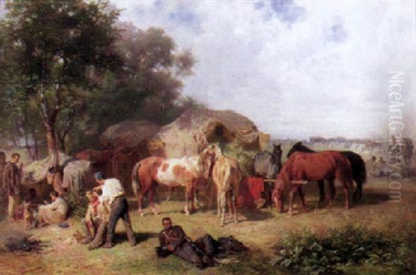 Rast Eines Provianttransportes Des Osterreichischen Heeres Im Italienisch-osterreichischen Krieg Von 1859 Oil Painting by Franz Adam