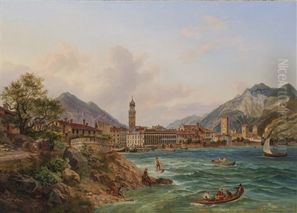 View Of Riva On Lake Garda Oil Painting by Heinrich Adam