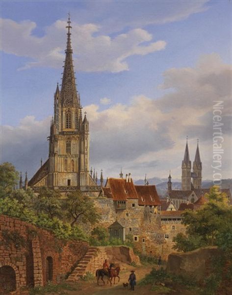 Blick Auf Esslingen Am Neckar Oil Painting by Heinrich Adam