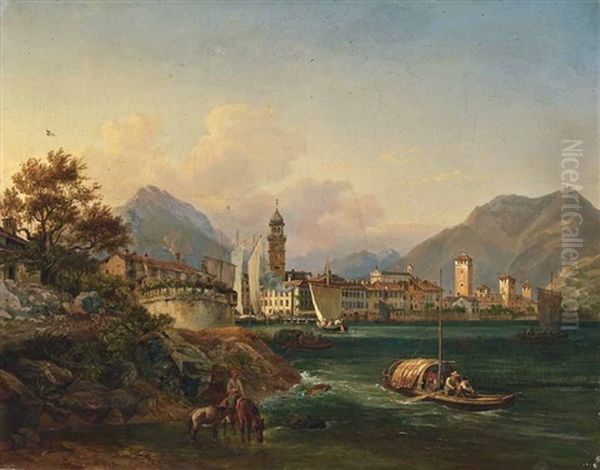 Blick Auf Riva Am Gardasee Oil Painting by Heinrich Adam