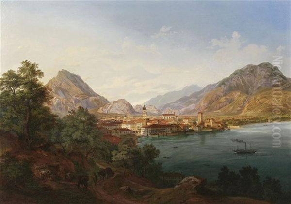 Ansicht Von Riva Am Gardasee Oil Painting by Heinrich Adam