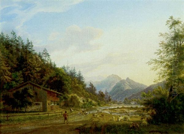 Partie Aus Der Jachenau In Oberbayern Oil Painting by Heinrich Adam