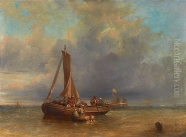 Barque De Pecheurs Oil Painting by Hippolyte Benjamin Adam