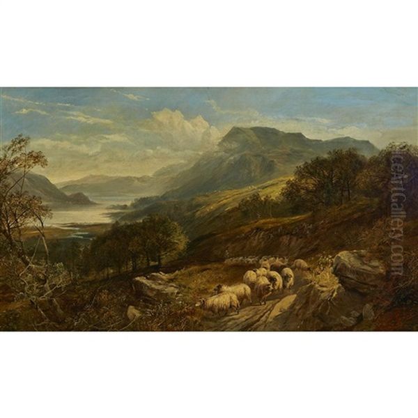 Highland Landscape With Sheep Oil Painting by Joseph Adam