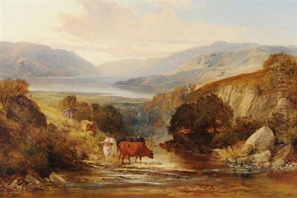 Schottische Landschaft Mit Rinderherde Oil Painting by Joseph Adam