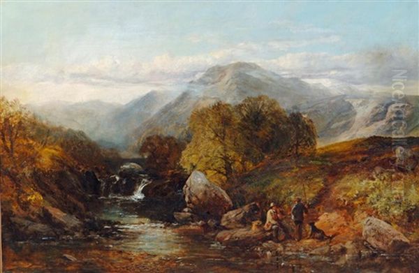 Fly Fishing Scotland Oil Painting by Joseph Adam