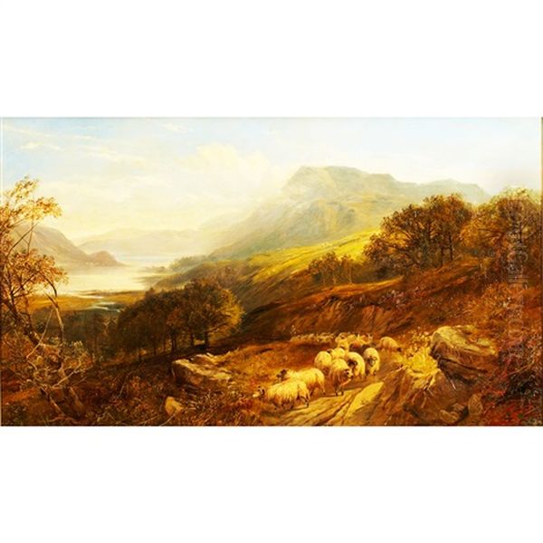 Highland Landscape With Sheep Oil Painting by Joseph Adam