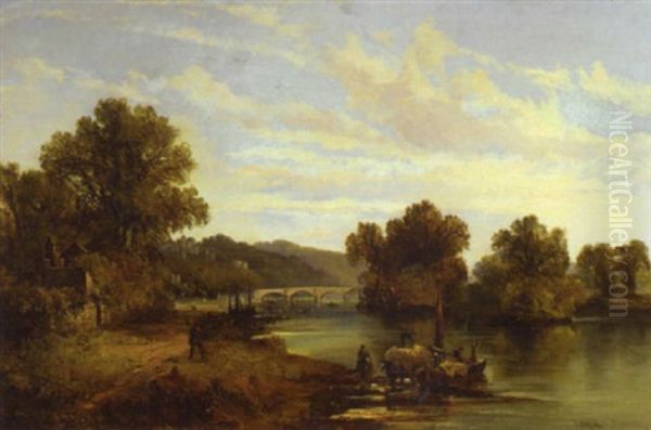 A View Of Old Richmond Bridge Oil Painting by Joseph Adam