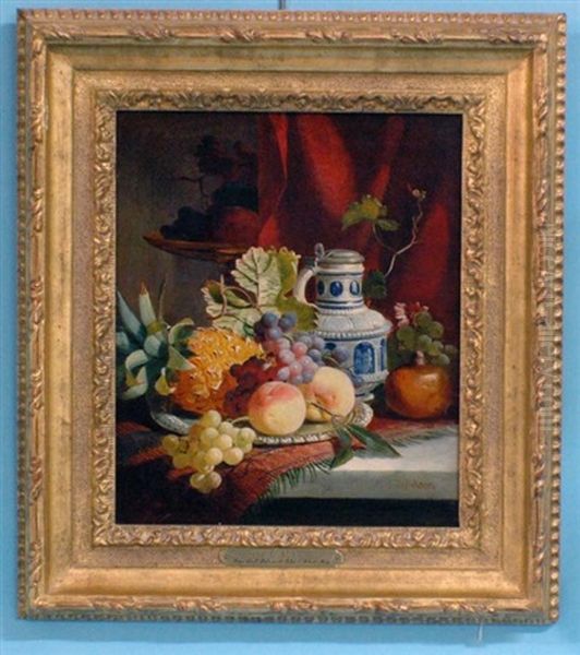 Still Life With Fruit And Stoneware Tankard Oil Painting by Joseph Denovan Adam