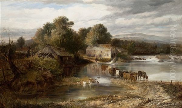 Stragaith Mill, Crieff Oil Painting by Joseph Denovan Adam