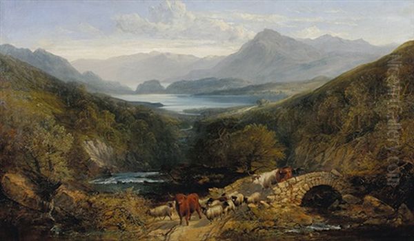 Rinder- Und Schafherde Im Schottischen Hochland Oil Painting by Joseph Denovan Adam