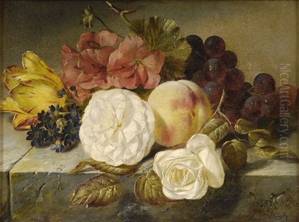 Stilleben Mit Fruchten Und Blumen Oil Painting by Joseph Denovan Adam