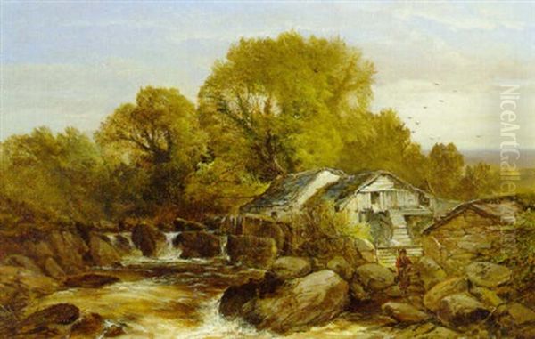 Malo Mill, Near Trefriw, Wales Oil Painting by Joseph Denovan Adam