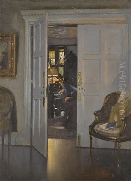 Interior With Open Door And Chair Oil Painting by Patrick William Adam