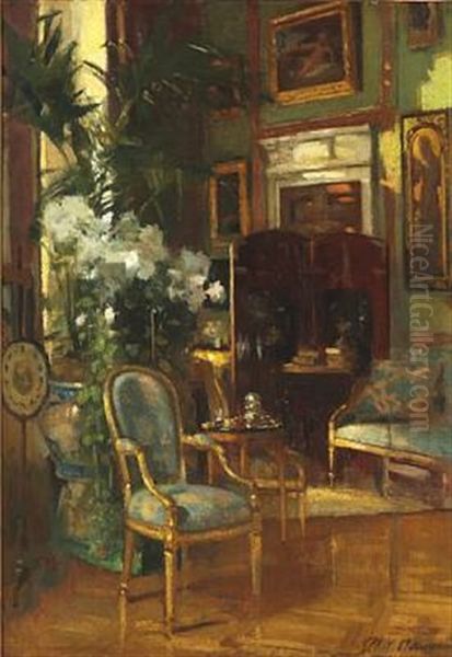 Patrick William Adam: An Interior From An English Stately Home From The Early 20th Century Oil Painting by Patrick William Adam