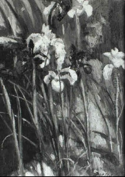 Irises Round Pool Oil Painting by Patrick William Adam