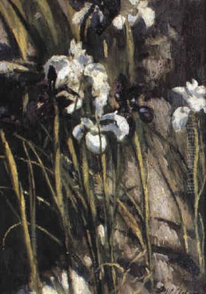 Irises Round Pool Oil Painting by Patrick William Adam