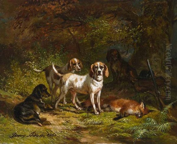 Jagdhunde Mit Erlegtem Fuchs Oil Painting by Richard Benno Adam