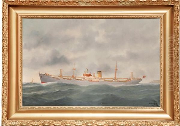 Le Cargo Norvegien Berganger Sortant Du Havre Oil Painting by Victor Charles Edouard Adam