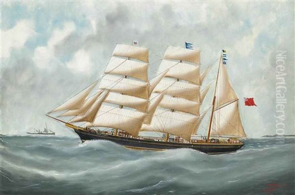 The Clipper Harriet Mcgregor In Coastal Waters Oil Painting by Victor Charles Edouard Adam