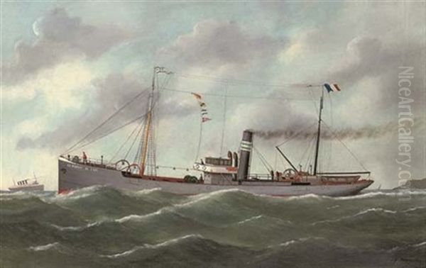 The French Coaster "le Perrey" Outward-bound From Le Havre Oil Painting by Victor Charles Edouard Adam