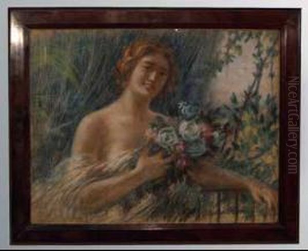 Figura Femminile Con Mazzo Di Fiori Oil Painting by Alessandro Abate