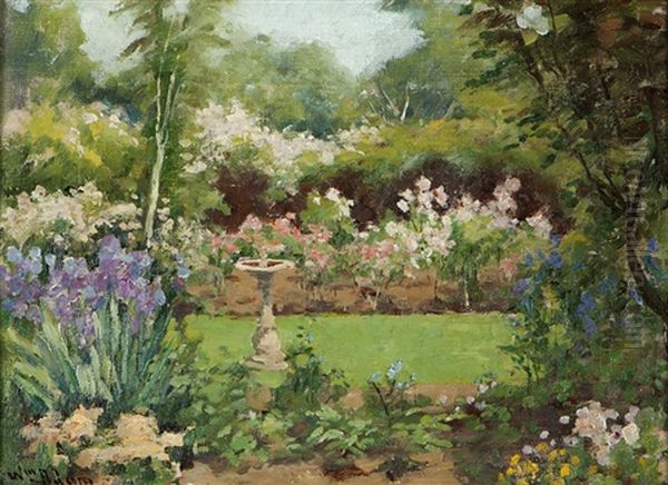 Garden Oil Painting by William C. Adam