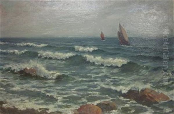 Boats Off Shore Oil Painting by William C. Adam