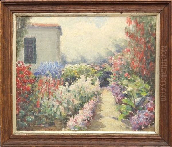 Garden Pathway In Monterey Oil Painting by William C. Adam