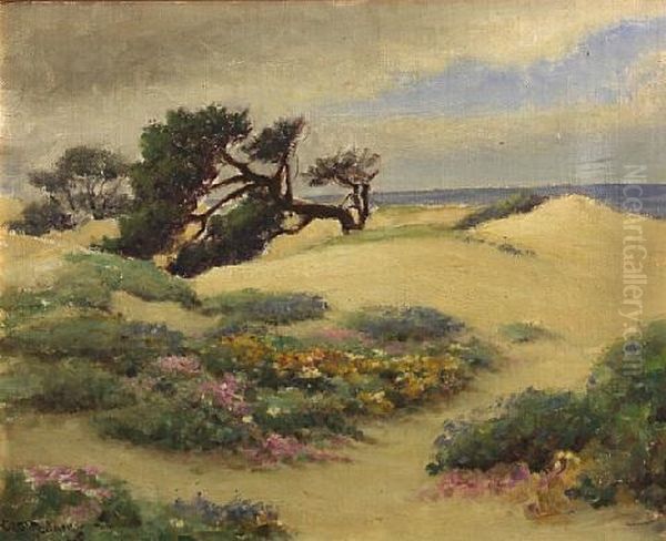 Sand Dunes With Cypress And Flowers Oil Painting by William C. Adam