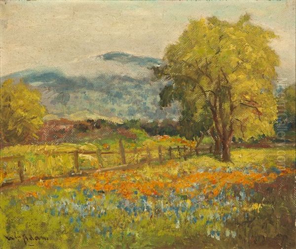 Poppies And Lupine, Santa Clara Valley Oil Painting by William C. Adam