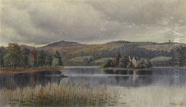 Rowboat In Marshland Oil Painting by William C. Adam