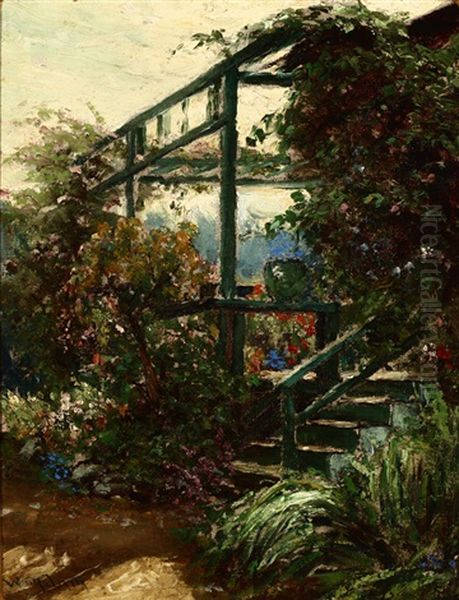 In An Old Garden, The Artist's Garden, Pacific Grove Oil Painting by William C. Adam