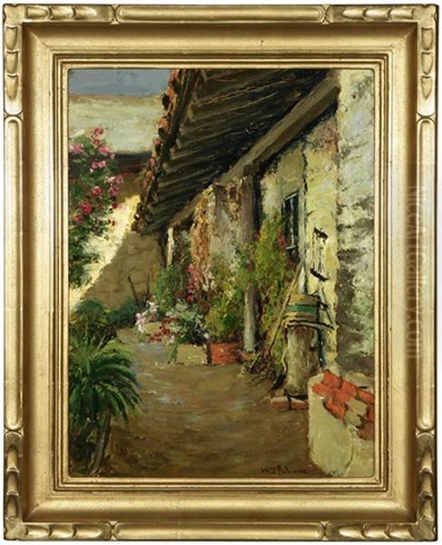 The Garden Path - San Juan Bautista Mission Oil Painting by William C. Adam