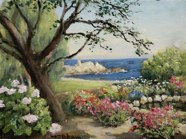 Mrs. Hawkin's Garden - Lover's Point, Pacific Grove, Ca Oil Painting by William C. Adam