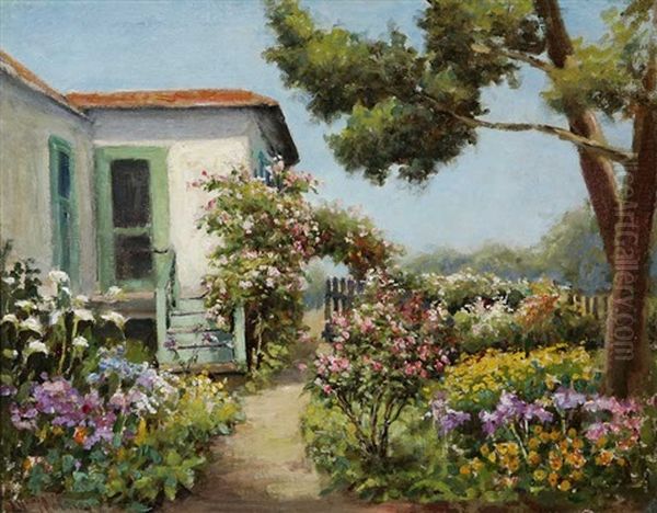 Rush Cottage Garden - Pacific Grove, Cal Oil Painting by William C. Adam