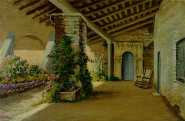 A Flower Garden Off The Veranda, Monterey Oil Painting by William C. Adam