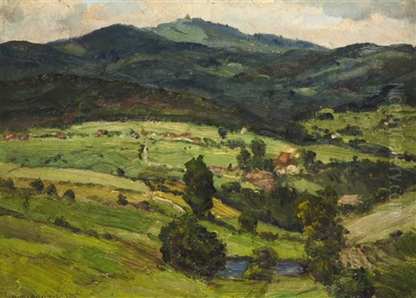 Der Berg Klet (schoninger), Von Zlata Koruna (goldenkron) Aus Gesehen Oil Painting by Rudolf Adamek