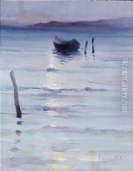 A Moonlit Boat At Sea Oil Painting by Nanny Adam-Laurens