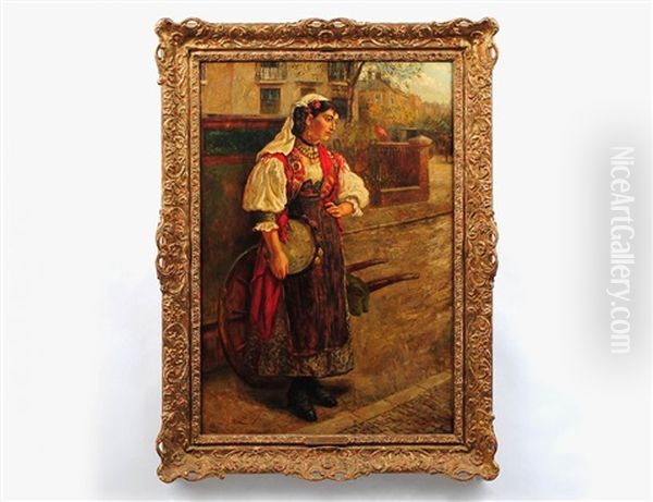 The Tambourine Girl Oil Painting by Charles James Adams