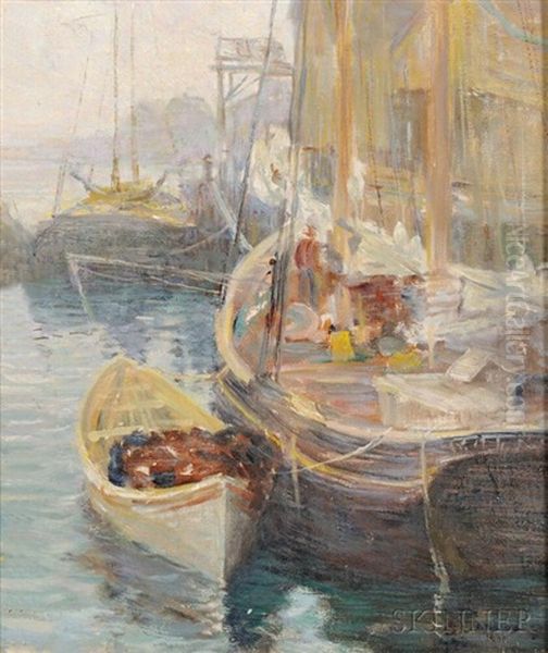 Noon At The Wharves Oil Painting by Charles Laban Adams