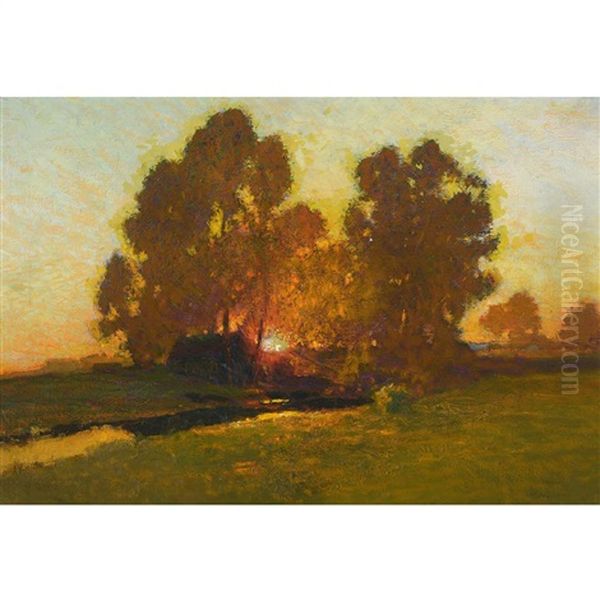 Sunset Landscape Oil Painting by Charles Partridge Adams