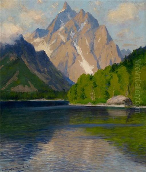 The Grand Teton From Jenny Lake Oil Painting by Charles Partridge Adams