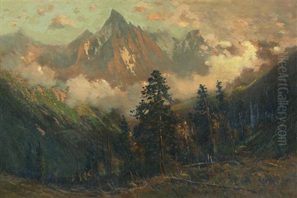 Mountains At Sunset Oil Painting by Charles Partridge Adams